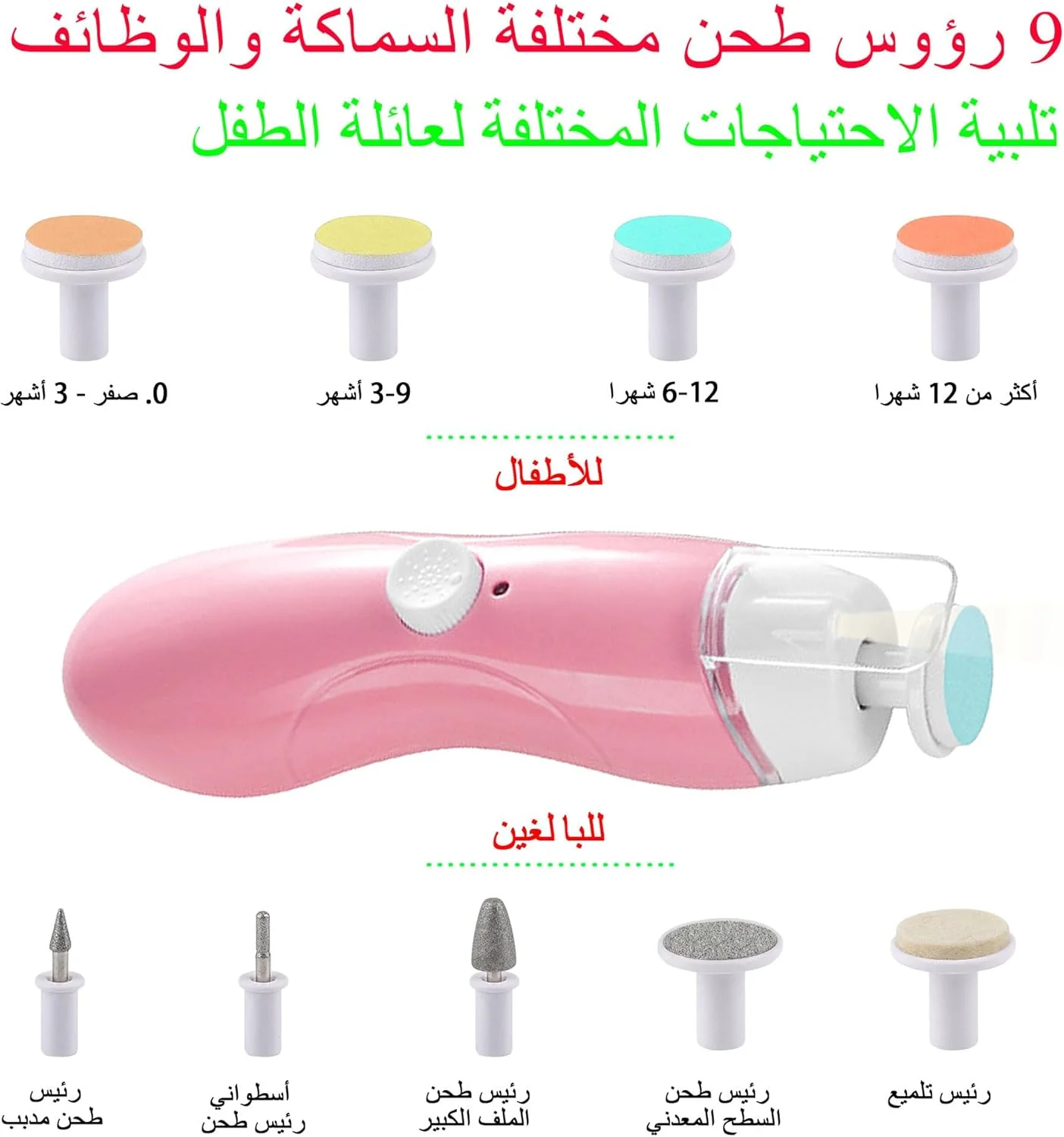 سوهان ناخن برقی کودک، سوهان ناخن کودک Syraith، ست ناخن گیر 9 در 1 کودک، تنظیم سرعت رایگان و چراغ های LED، سوهان ناخن برقی قابل شارژ برای کودکان نوپا یا بزرگسالان