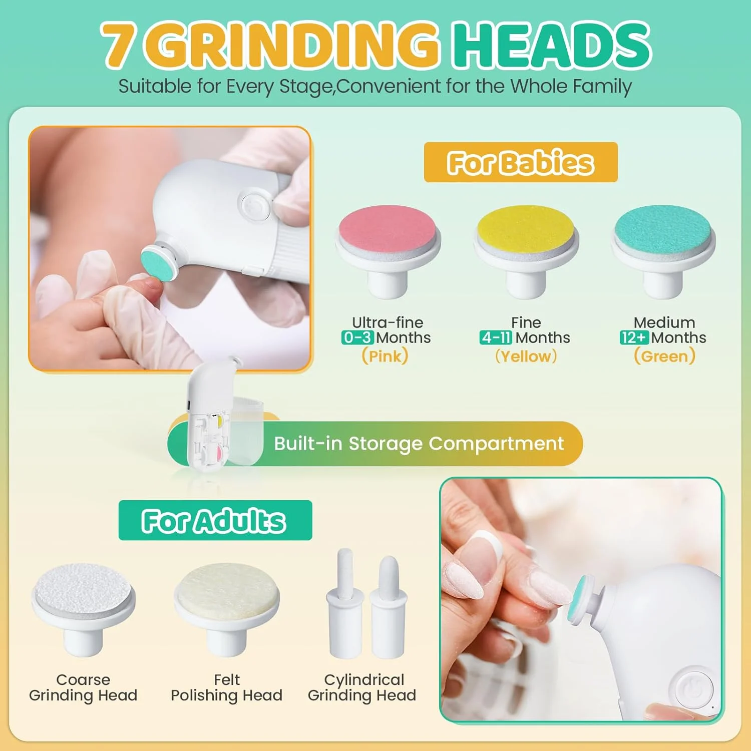 سوهان ناخن برقی یکپارچه کودک Orzbow، ناخن گیر شارژی با 7 سری سنگ زنی، سوهان ناخن برقی قابل حمل کودک مناسب برای نوزادان و بزرگسالان، کم صدا، عملکرد ساده، سفید سوهان ناخن برقی یکپارچه کودک Orzbow، ناخن گیر شارژی با 7 سری سنگ زنی، سوهان ناخن برقی قابل حمل کودک مناسب برای نوزادان و بزرگسالان، کم صدا، عملکرد ساده، سفید