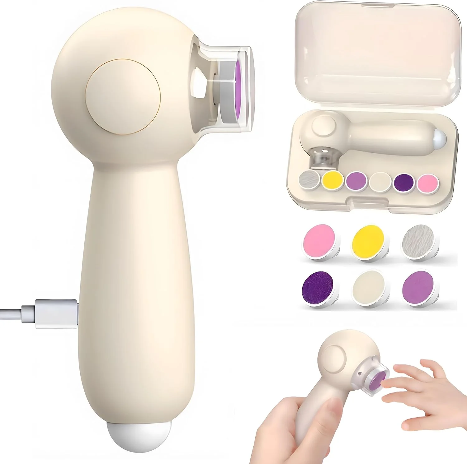 سوهان ناخن برقی کودک آزونی، ناخن گیر کودک، سوهان ناخن بی صدا و ایمن کودک قابل شارژ، ست کیت ناخن برای مراقبت از ناخن کودک با 6 پد بافر، جعبه نگهداری و چراغ، برای کودکان نوپا یا بزرگسالان