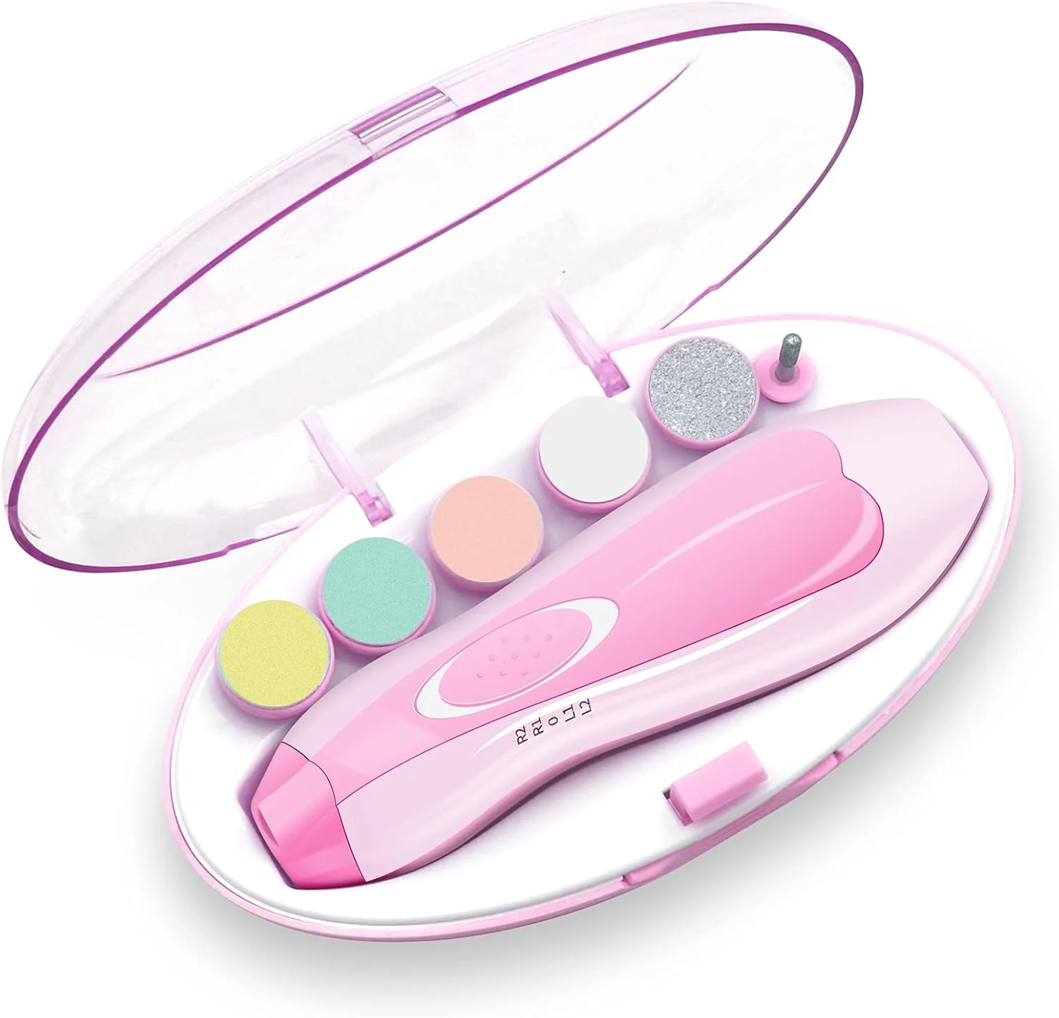سوهان ناخن کودک Govvay، سوهان ناخن برقی کودک با چراغ جلوی LED، ناخن گیر ایمن و بی صدا کودک با 6 سر سنگ زنی برای نوزاد، کودک نوپا، بچه ها یا زنان (صورتی)