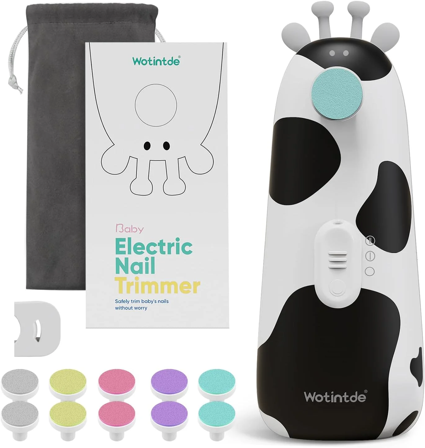 سوهان ناخن کودک 12 در 1، سوهان برقی ناخن با صدای کم، 10 سر قابل تعویض، چراغ LED (باتری شامل نمی شود)