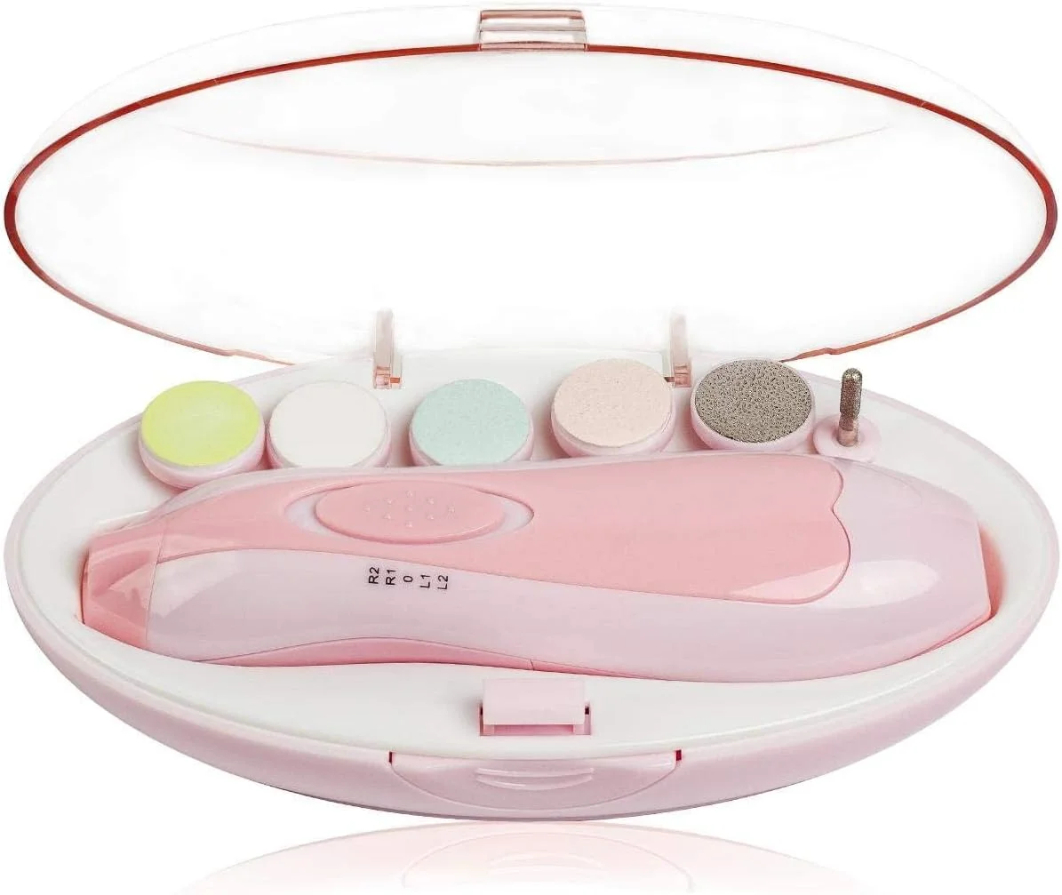 سوهان ناخن برقی کودک، بدون آسیب رساندن به ناخن های تیز، سیستم مانیکور و پدیکور حرفه ای مراقبت از ناخن برای هنر زیبای ناخن، ست 6 در 1 ایمن قیچی و اصلاح کننده برای انگشتان دست و پا (صورتی)