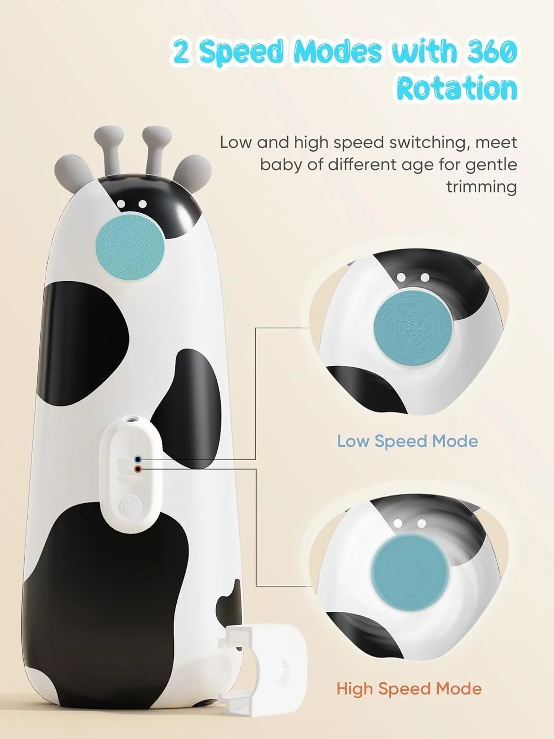 سوهان ناخن کودک 12 در 1، سوهان برقی ناخن با صدای کم، 10 سر قابل تعویض، چراغ LED (باتری شامل نمی شود)