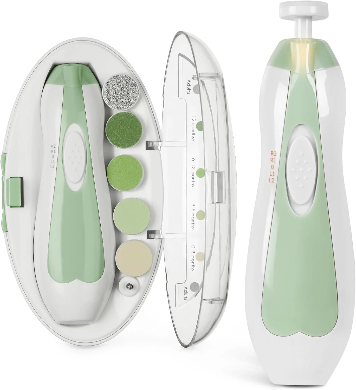 سوهان ناخن برقی کودک هاآکا، ست مانیکور و پدیکور ایمن کودک، ست سوهان ناخن کودک، مناسب برای نوزاد و کودک نوپا، دارای 6 سری سمباده و چراغ LED، مدل Meadow