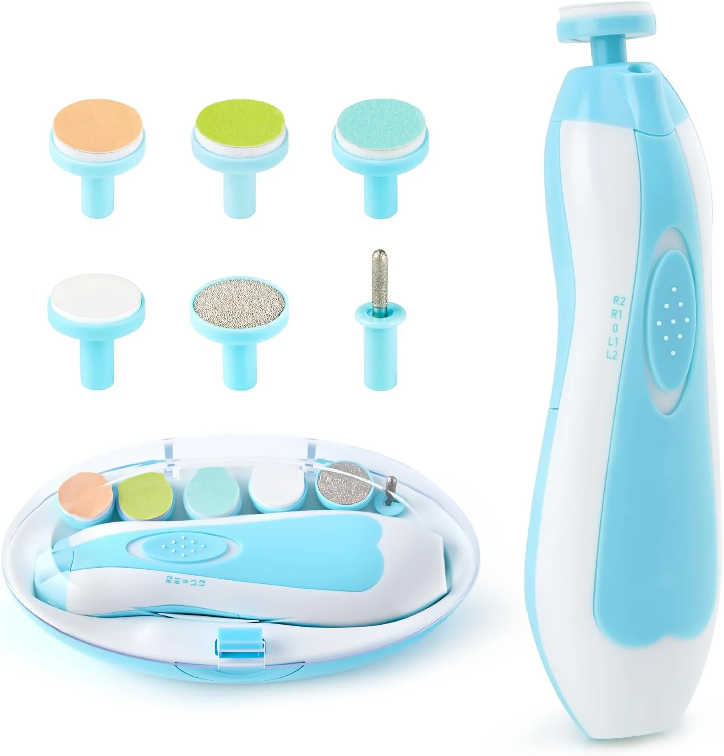 سوهان ناخن کودک با چراغ، ست مانیکور برقی ایمن برای نوزاد، کودک نوپا و کودکان، مراقبت از ناخن های دست و پا، پولیش و مرتب کردن ناخن ها، با باتری (AA)