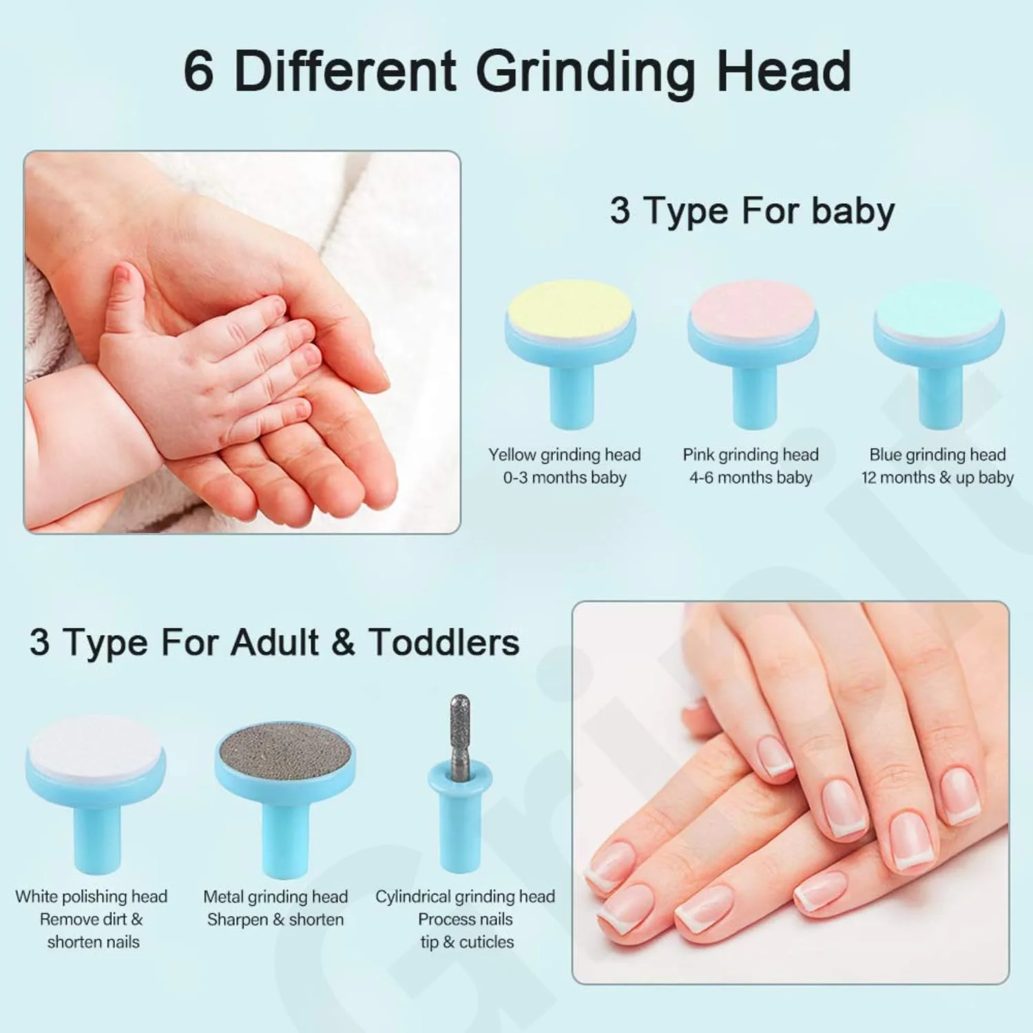 سوهان ناخن کودک AWH phixilin، سوهان ناخن برقی ایمن ارتقا یافته، سوهان ناخن کودک با چراغ LED برای انگشتان دست و پای نوزادان، کودکان - مراقبت، پولیش و مرتب کردن