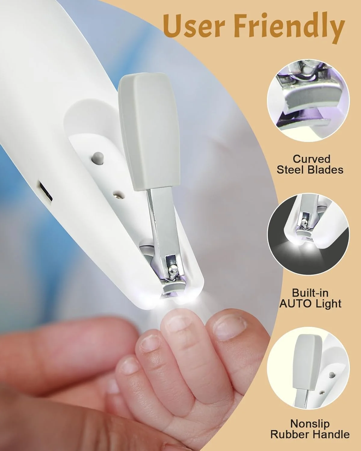 مجموعه بهداشت و نظافت کودک Lictin، ست ناخن گیر شارژی 26 در 1، سوهان ایمن برقی با نور خودکار، مجموعه ایمنی قابل حمل مراقبت از نوزاد برای نوزادان پسران دختران، خاکستری