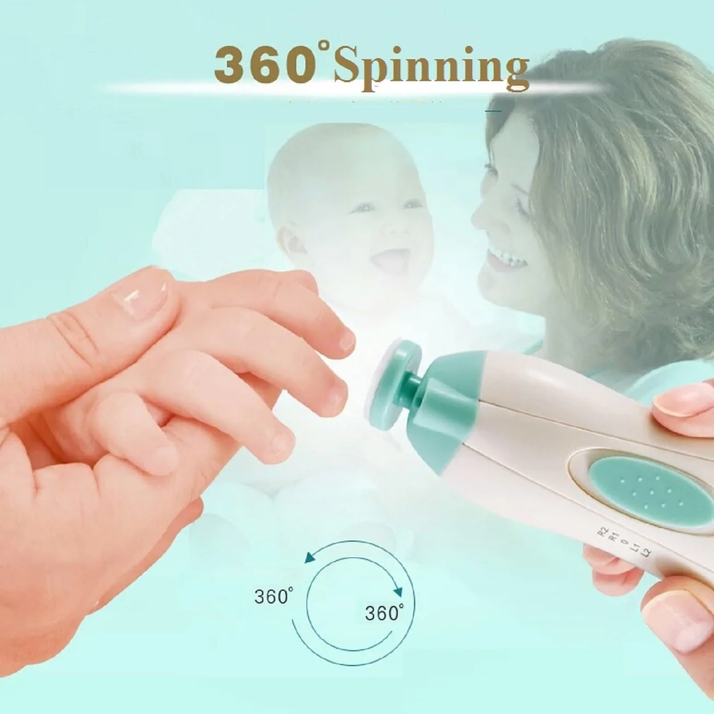 سوهان ناخن برقی کودک، سوهان ناخن ایمن با چراغ LED، دارای سری های مختلف سوهان، سبز روشن