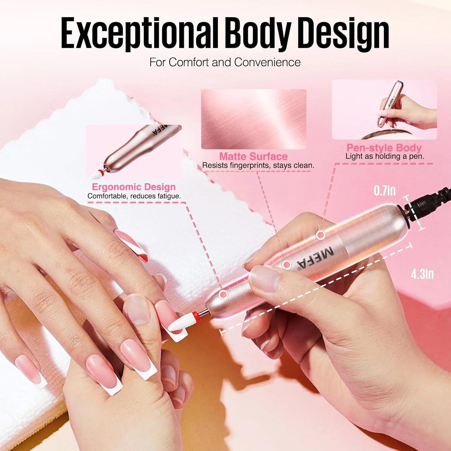 دستگاه سوهان برقی ناخن MEFA، قابل حمل با 6 عدد سری سوهان و قلم روغن کوتیکول، سوهان ناخن حرفه ای برای پودر اکریلیک، ژل و دیپ، ست مانیکور پدیکور ناخن برای سالن