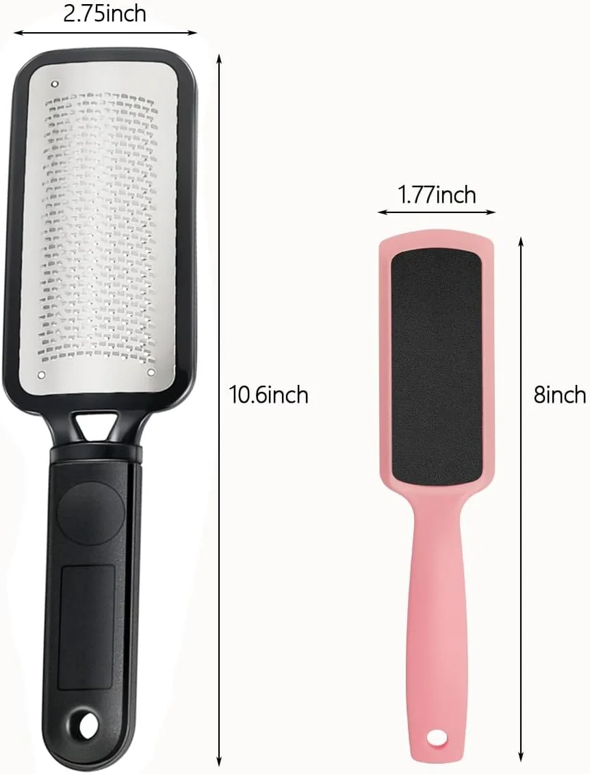 مجموعه سوهان پا برای از بین بردن پینه | سوهان دو طرفه پا برای پاشنه های خشک، پینه بسته و ترک خورده | ابزار لایه بردار و تراش پاشنه پا از جنس استیل ضد زنگ - 2 عددی