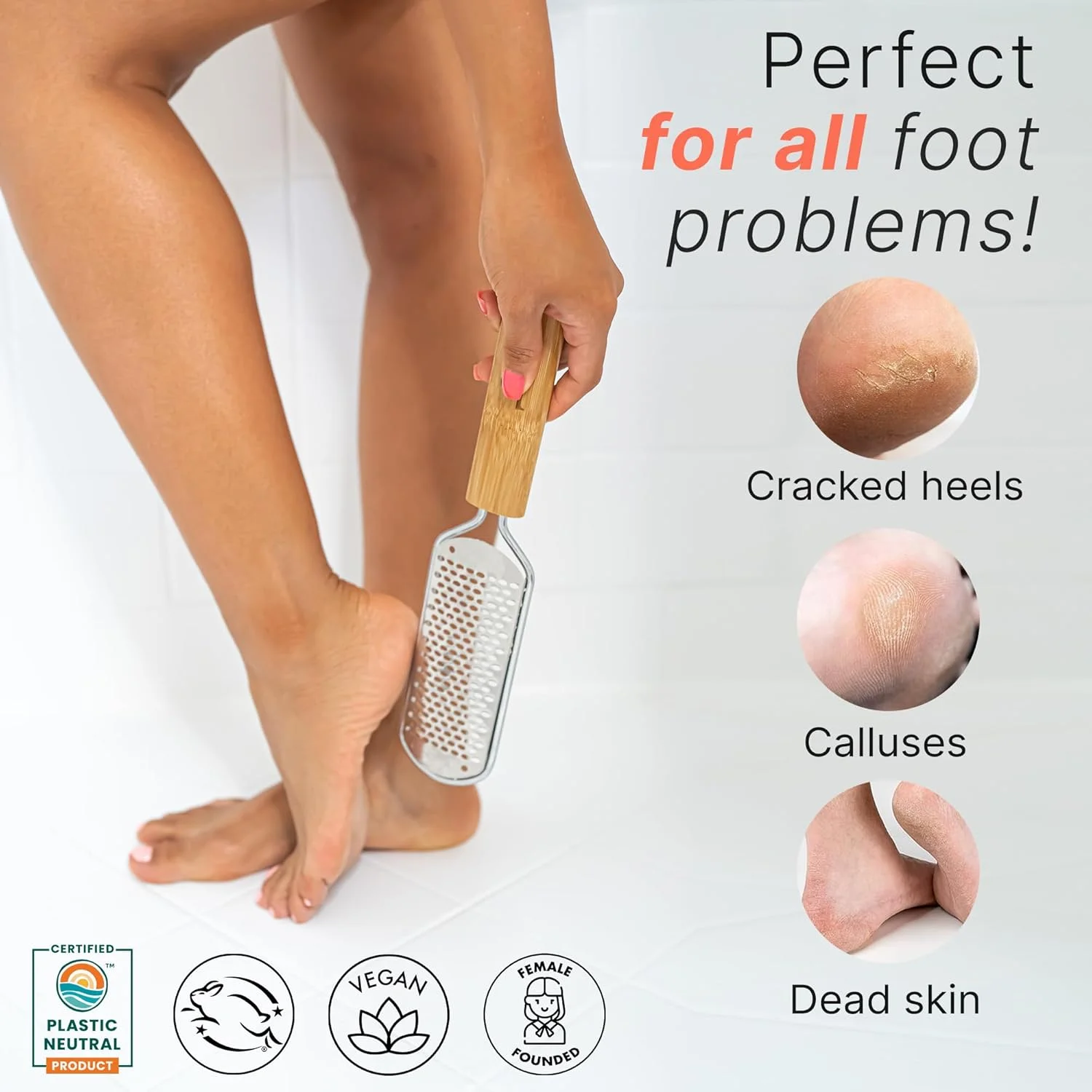 (یک عدد) سوهان پا - ابزار از بین بردن پینه برای حذف پوست مرده، ابزار پدیکور خانگی، سوهان پا برای پاشنه پا، داشتن پاهایی نرم و صاف با استفاده از رنده و خراشنده (بامبو و استیل ضد زنگ)