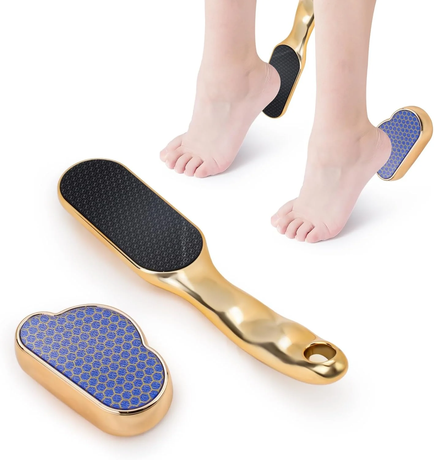 سوهان پا شیشه ای نانو Diakey، بسته 2 عددی، از بین برنده پینه، اسکرابر و رنده پا برای پوست های سفت، پاشنه های ترک خورده، ابزار حرفه ای پدیکور و لایه بردار، طلایی