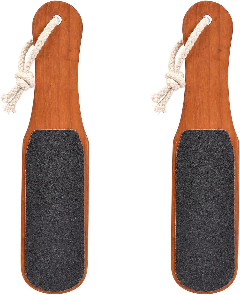 2 عدد سوهان پا دسته چوبی ابزار پدیکور، از بین برنده پینه پا، اسکرابر دو طرفه رنده پاشنه پا برای پوست مرده (1)