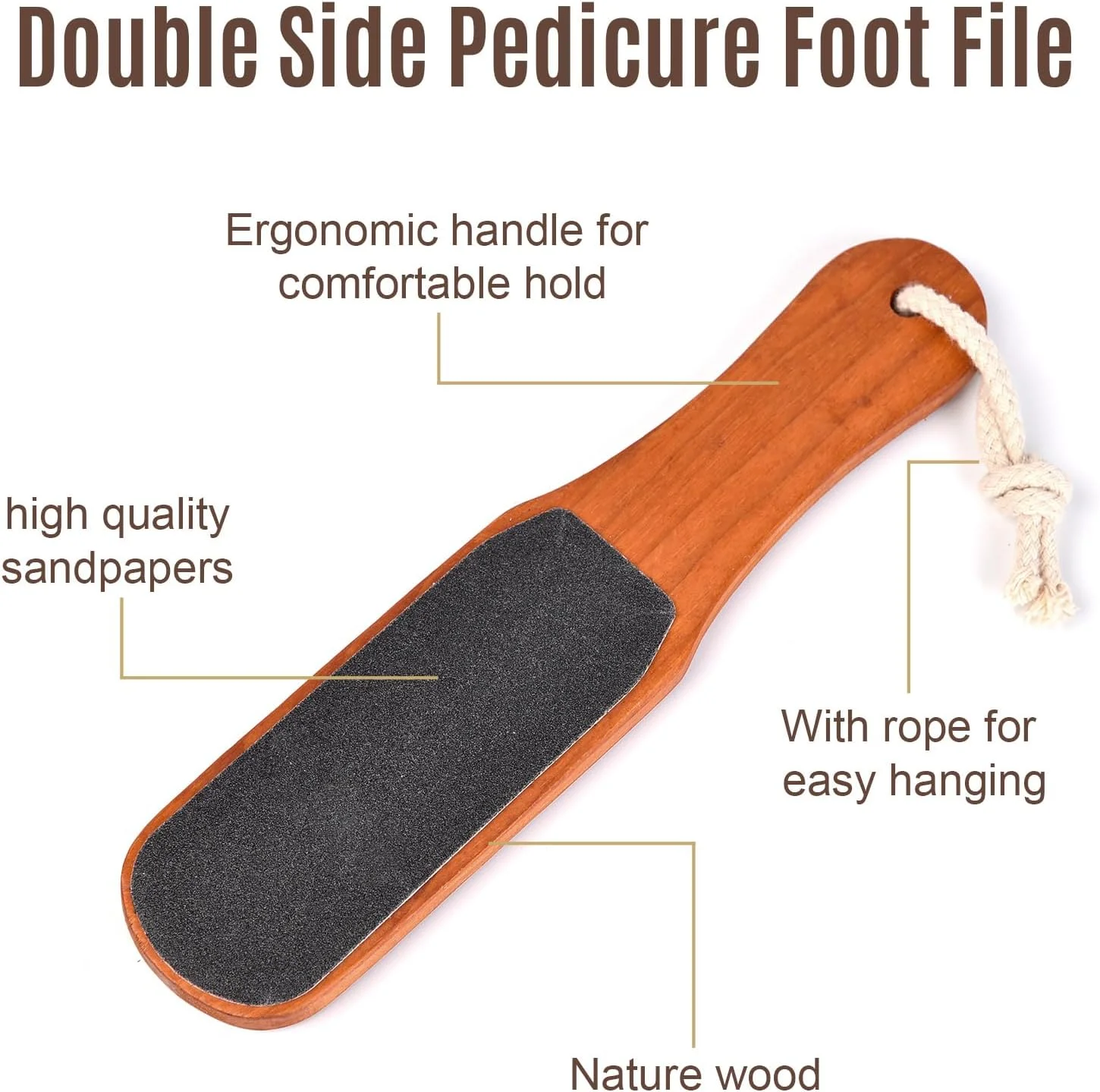 2 عدد سوهان پا دسته چوبی ابزار پدیکور، از بین برنده پینه پا، اسکرابر دو طرفه رنده پاشنه پا برای پوست مرده (1)