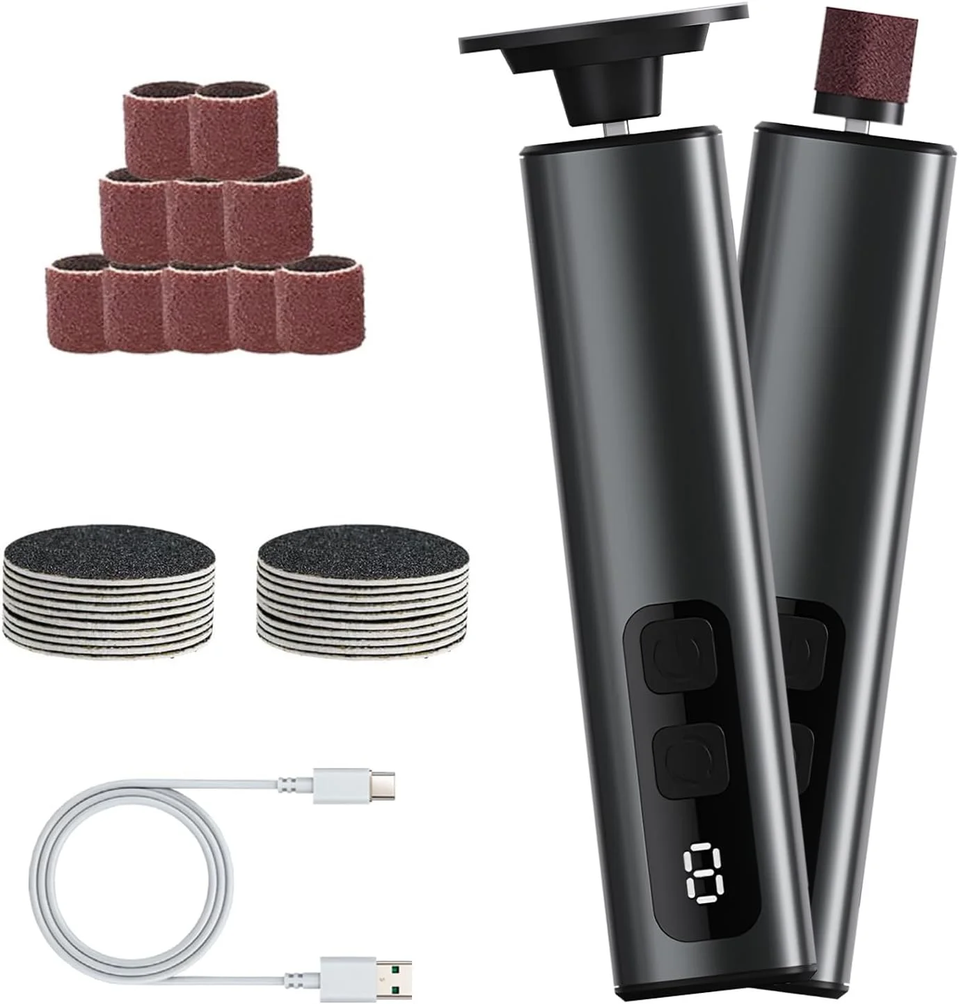 سوهان برقی پا 2 در 1 قابل شارژ با 2 سرعت و 20 پد تعویضی، سوهان برقی قدرتمند برای مراقبت از پا و دست (مشکی)