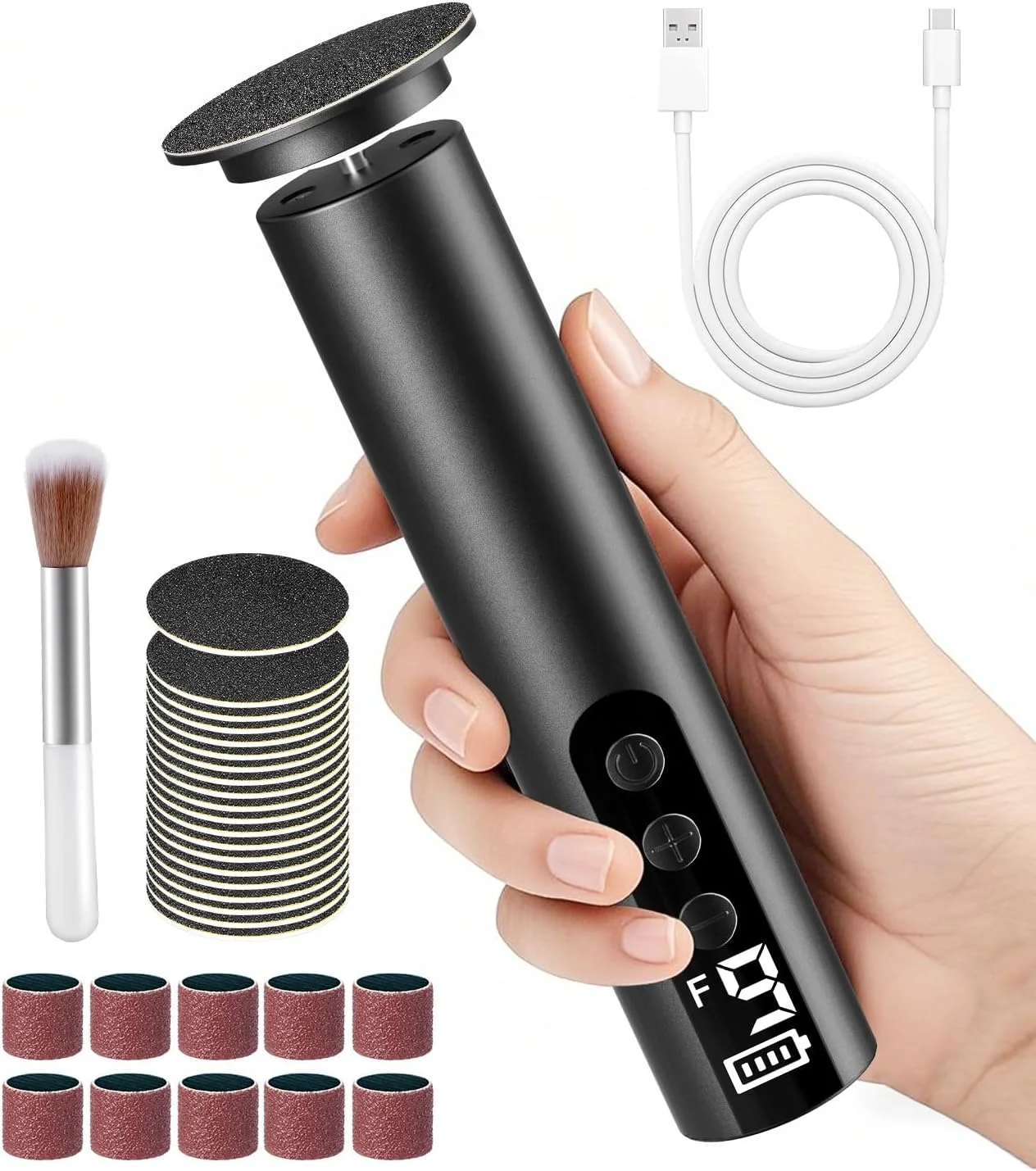 سوهان برقی پا - سوهان شاخی پا شارژی 2 در 1 با نمایشگر (9 سرعت قابل تنظیم) سمباده برقی پا برای پدیکور بانوان و آقایان