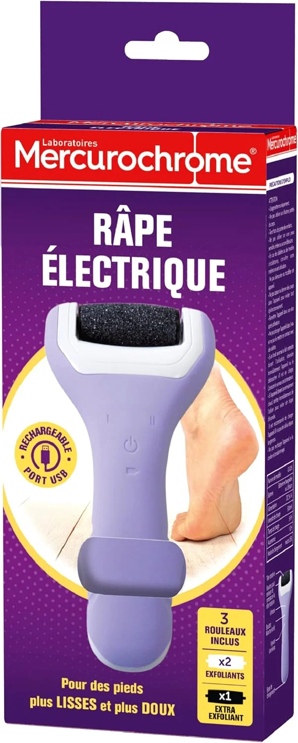 مرکوروکروم - رنده برقی پا - شامل 1 رنده برقی و 3 غلطک - شارژ با برق - برای داشتن پاهایی نرم تر و صاف تر