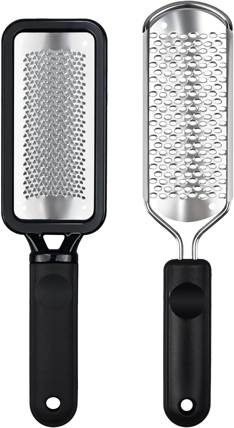 سوهان پا MODENGKONGJIAN، پدیکور، 2 عدد از بین برنده پینه پا از جنس استیل ضد زنگ، رنده حرفه ای پا، ابزار خراشنده برای از بین بردن پوست های سفت، ذرت برای پاهای خشک و مرطوب