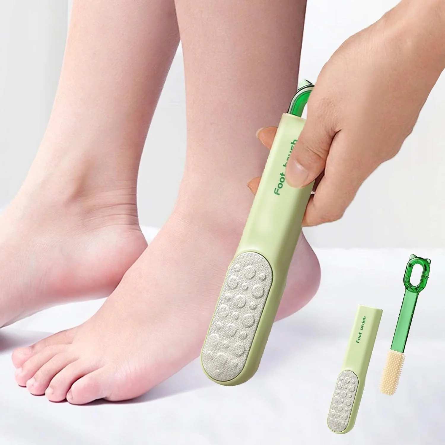 ست سوهان پا و از بین برنده پینه دو طرفه - ابزار لایه بردار پدیکور با برس سیلیکونی برای داشتن پاهایی صاف - سبز