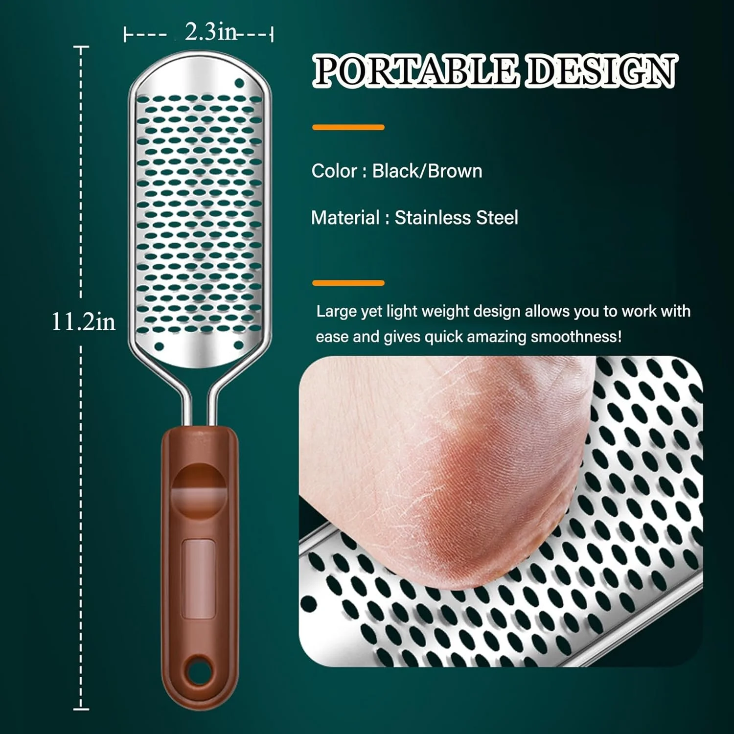 سوهان پا، اسکرابر پدیکور پا، از جنس استیل ضد زنگ، از بین برنده پینه پا، رنده حرفه ای پا برای از بین بردن پوست های سفت و میخچه برای پاهای خشک و مرطوب
