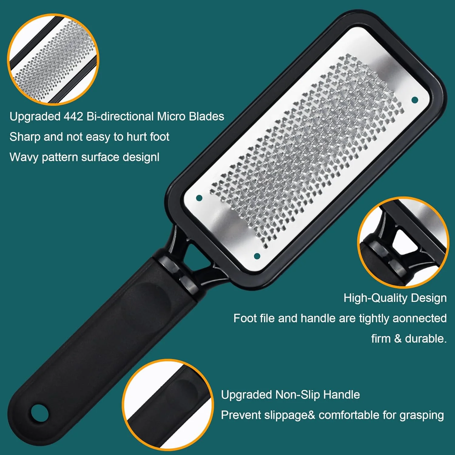 سوهان پا، اسکرابر پدیکور پا، از بین برنده پینه استیل ضد زنگ برای پا، رنده حرفه ای پا برای از بین بردن پوست های سفت و میخچه برای پاهای خشک و مرطوب