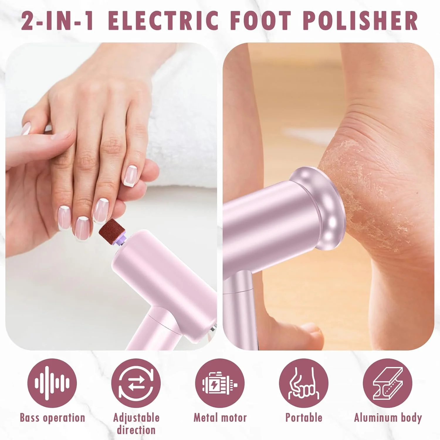 سوهان برقی پا، از بین برنده پینه پا، ابزار حرفه ای پدیکور پا با 60 عدد کاغذ سنباده جایگزین، جهت قابل تنظیم، از بین بردن پوست مرده (صورتی) سوهان برقی پا، از بین برنده پینه پا، ابزار حرفه ای پدیکور پا با 60 عدد کاغذ سنباده جایگزین، جهت قابل تنظیم، از بین بردن پوست مرده (صورتی)