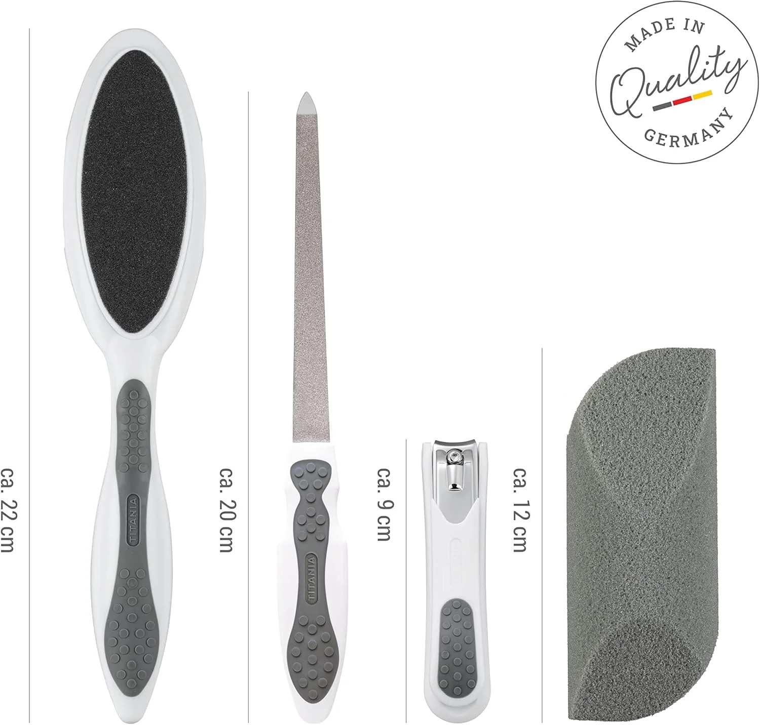 مجموعه مانیکور و پدیکور تیتانیا سافت تاچ (4 تکه) • مجموعه حرفه ای مراقبت از دست و پا • ناخن گیر، سوهان ناخن، سوهان پا و اسفنج سنگ پا • مجموعه مانیکور پدیکور • ساخت آلمان