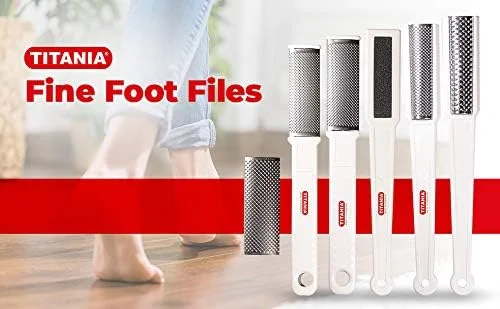 سوهان پدیکور تیتانیا مدل 3019، ضد زنگ، طول 18.5 سانتی متر، از جنس استیل ضد زنگ، دسته پلاستیکی با سوراخ آویز، ابزار پدیکور و مراقبت از پا