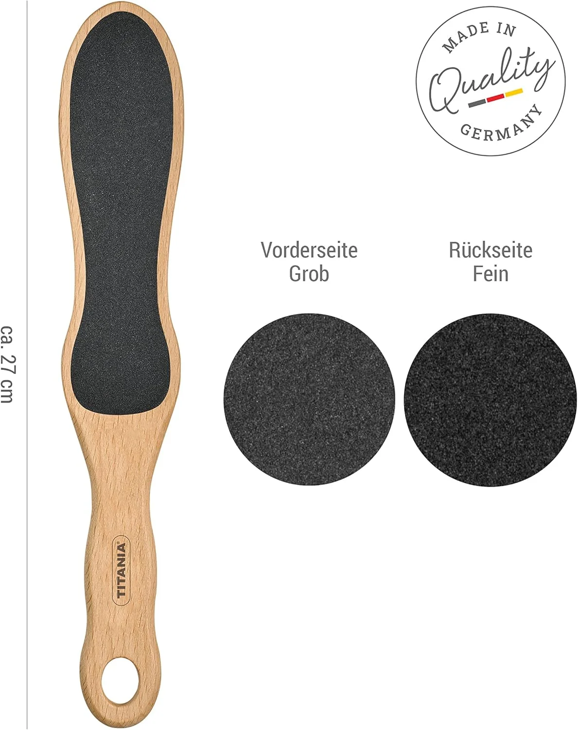 سوهان چوبی پا تیتانیا (زبر و نرم) • سوهان پینه پا ساخته شده از چوب واقعی • سوهان دو طرفه پینه پا • سوهان پا ساخته شده از چوب راش • از بین بردن آسان پینه • سوهان پینه "ساخت آلمان"