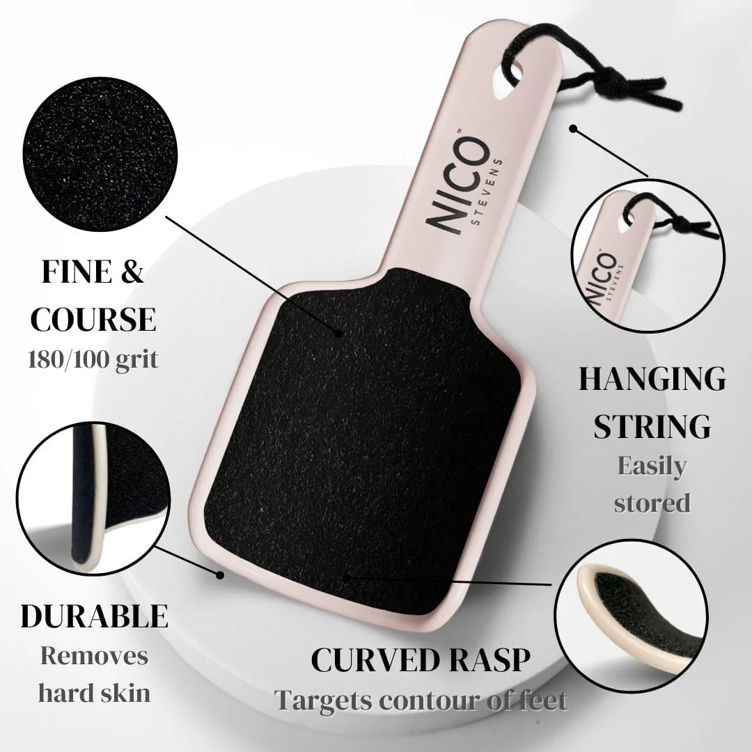 سوهان پا برای از بین بردن پوست سفت و پینه - رنده لایه بردار دو طرفه منحنی با دسته راحت - سمباده قوی 100/180 - ابزار پدیکور حرفه ای خراشنده پاشنه پا (وانیلی کرمی)