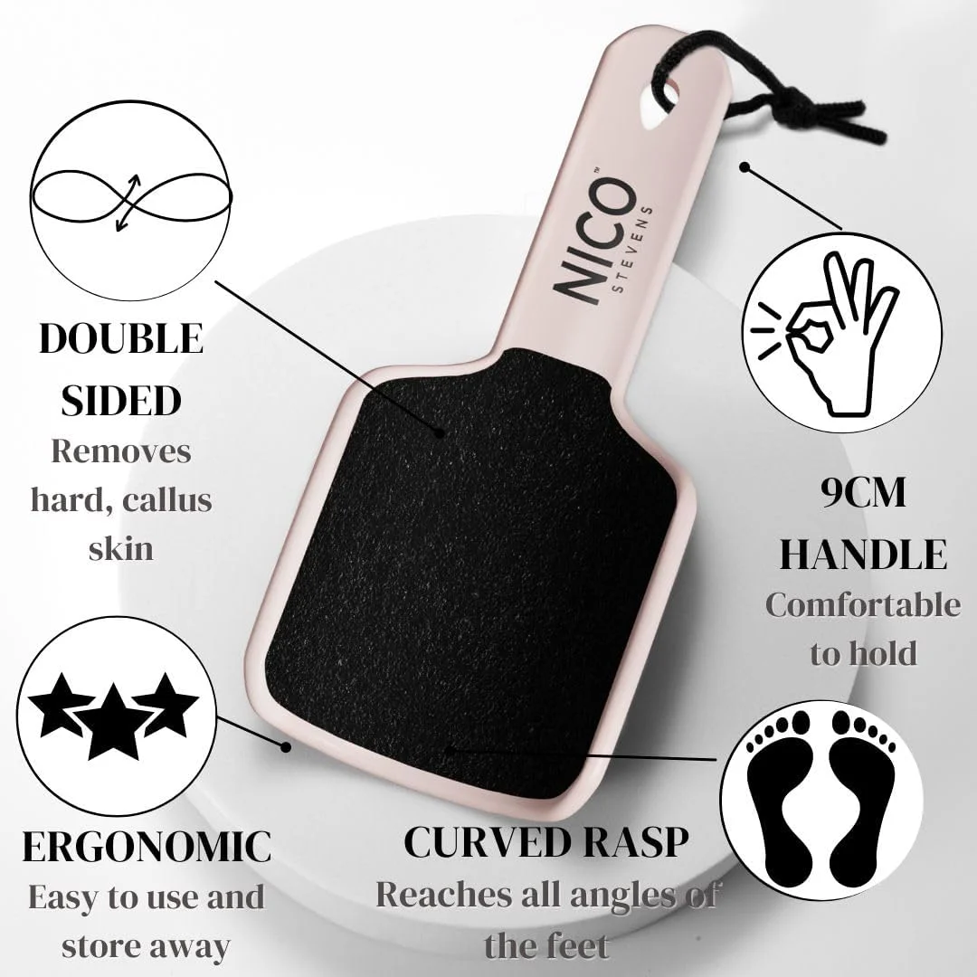 سوهان پا برای از بین بردن پوست سفت و پینه - رنده لایه بردار دو طرفه منحنی با دسته راحت - سمباده قوی 100/180 - ابزار پدیکور حرفه ای خراشنده پاشنه پا (وانیلی کرمی)