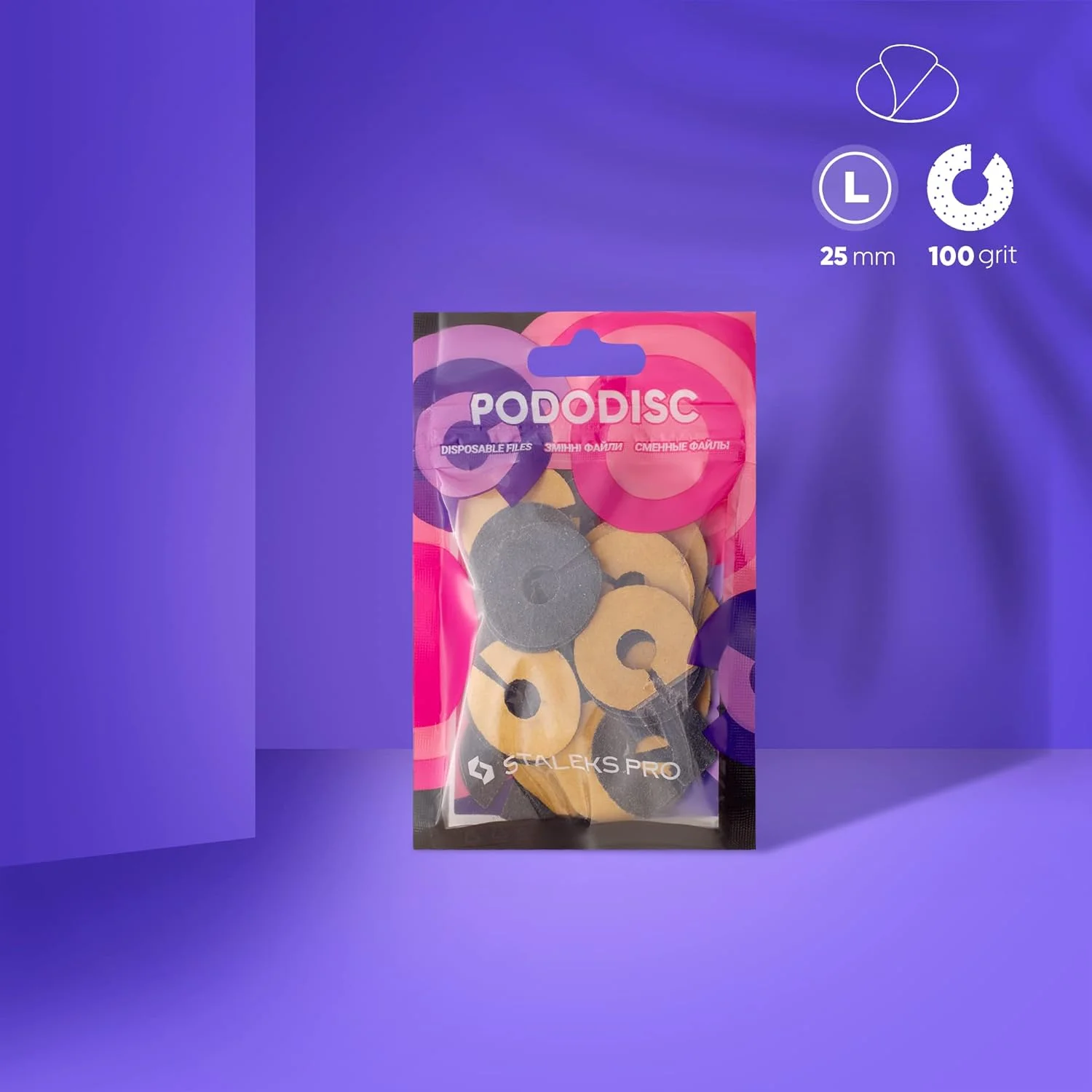 دیسک های سمباده ای جایگزین استالکس برای سوهان پا، از بین بردن پینه، پوست های خشک و مرده پاشنه پا برای پدیکور، فایل یکبار مصرف حلقه ای برای دیسک پدیکور PRO L 100 GRIT PDFR-25-100