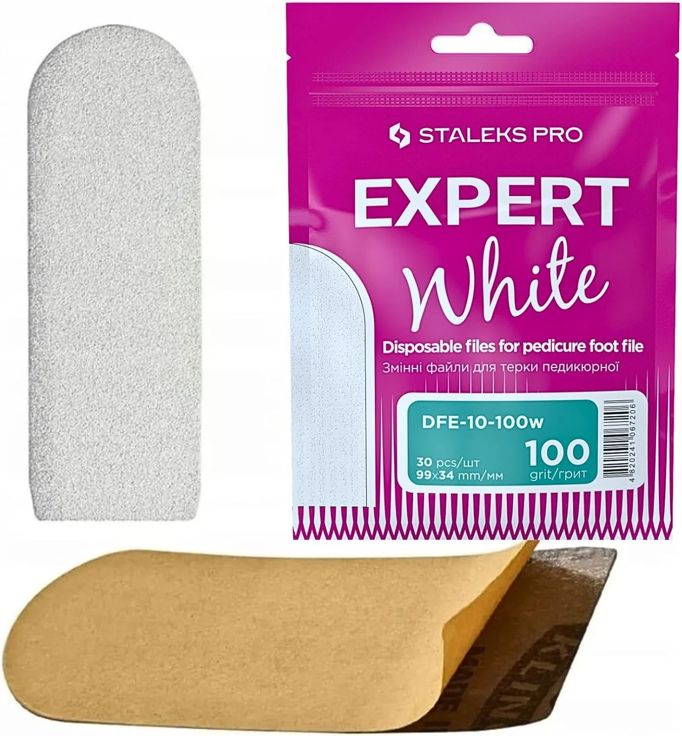 بسته 30 عددی سوهان پا یکبار مصرف سفید STALEKS PRO مناسب اسکرابر پا، پدیکور، رنده، Expert White 10 (دانه بندی 100، 1 عدد، دانه بندی متوسط)
