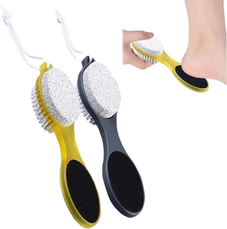 مجموعه سوهان پا 4 در 1 YelaJoy - ابزار پدیکور با سنگ پا، اسکرابر پا، رنده پا و کاغذ سنباده (2 عدد، خاکستری + زرد) برای مراقبت از پا در خانه