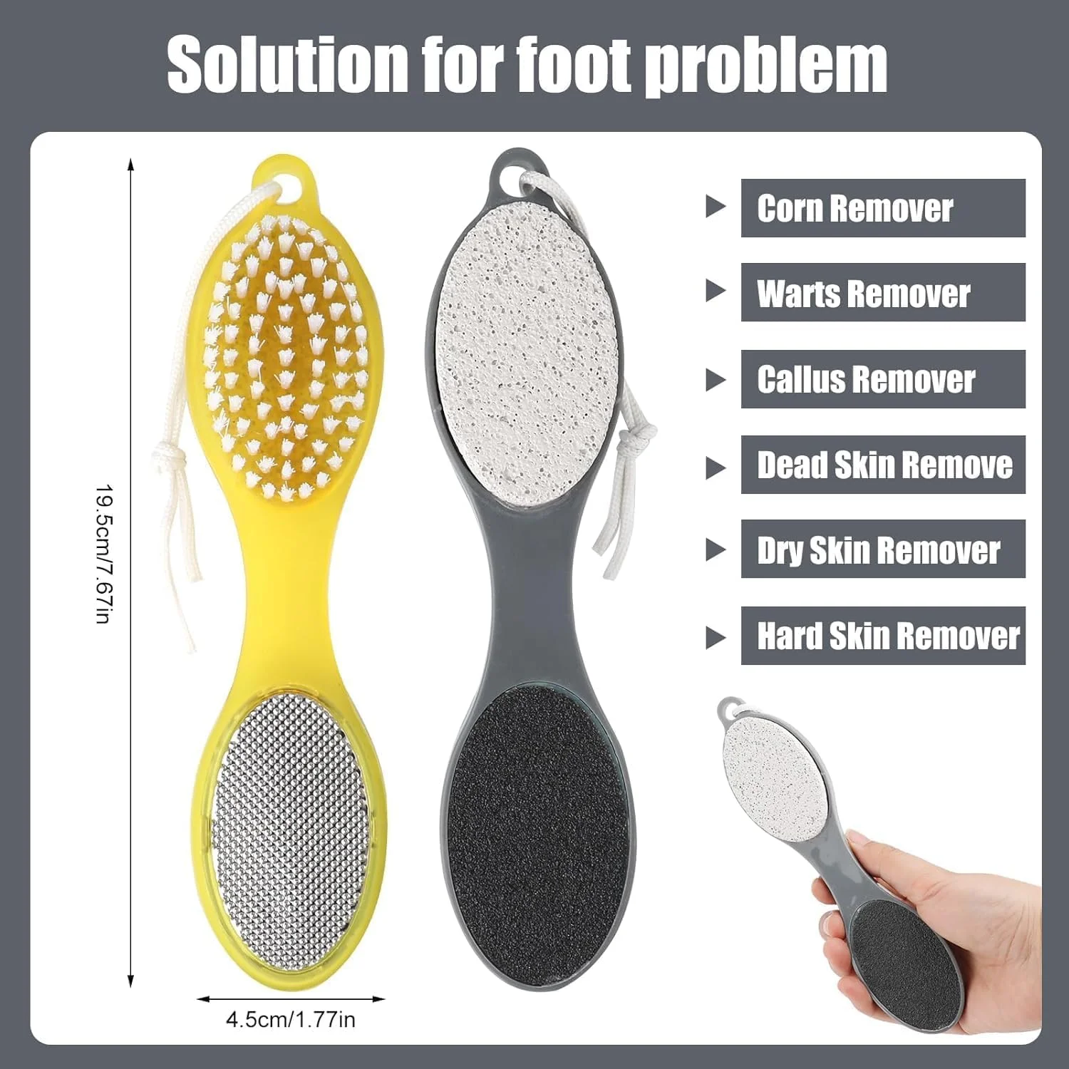 مجموعه سوهان پا 4 در 1 YelaJoy - ابزار پدیکور با سنگ پا، اسکرابر پا، رنده پا و کاغذ سنباده (2 عدد، خاکستری + زرد) برای مراقبت از پا در خانه