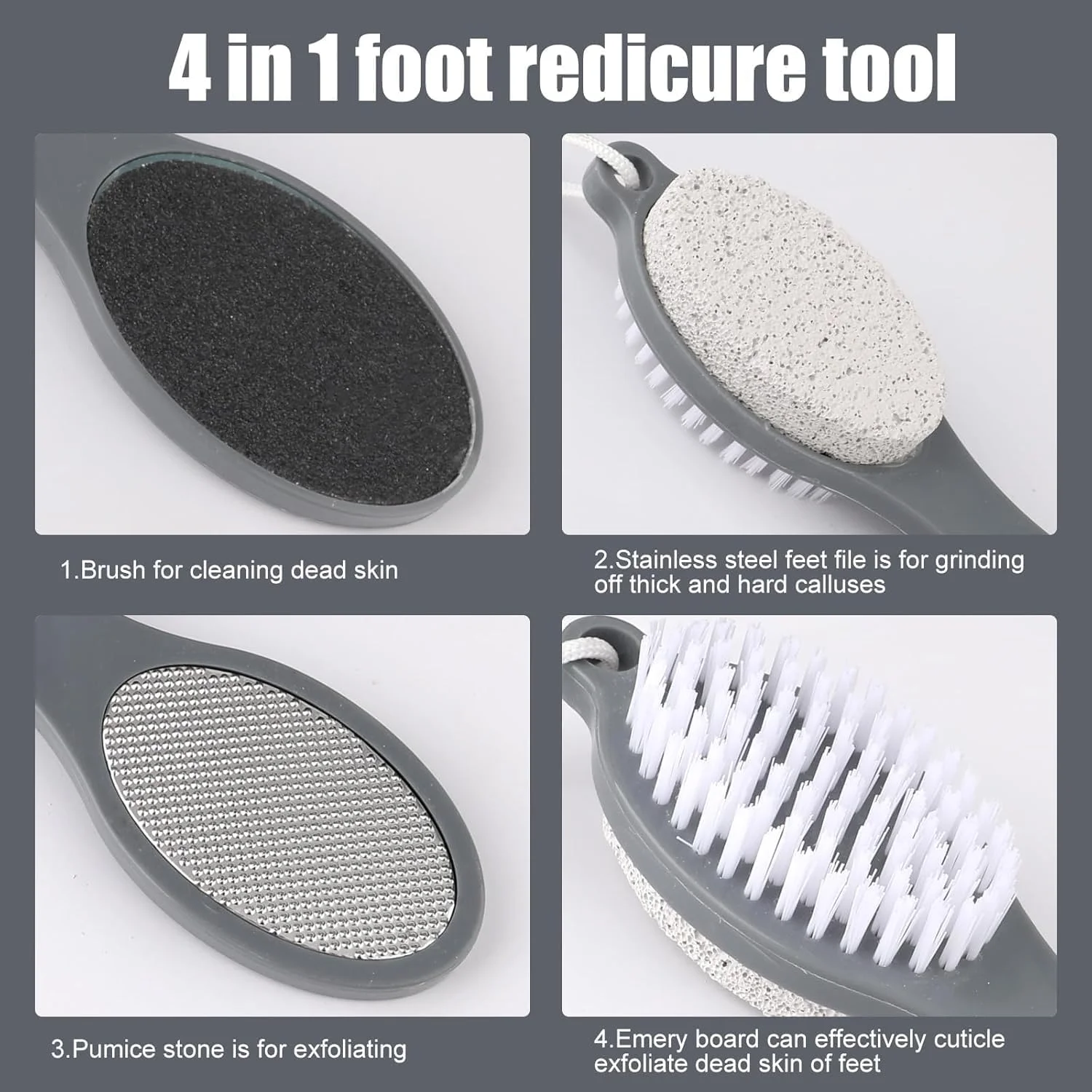 مجموعه سوهان پا 4 در 1 YelaJoy - ابزار پدیکور با سنگ پا، اسکرابر پا، رنده پا و کاغذ سنباده (2 عدد، خاکستری + زرد) برای مراقبت از پا در خانه