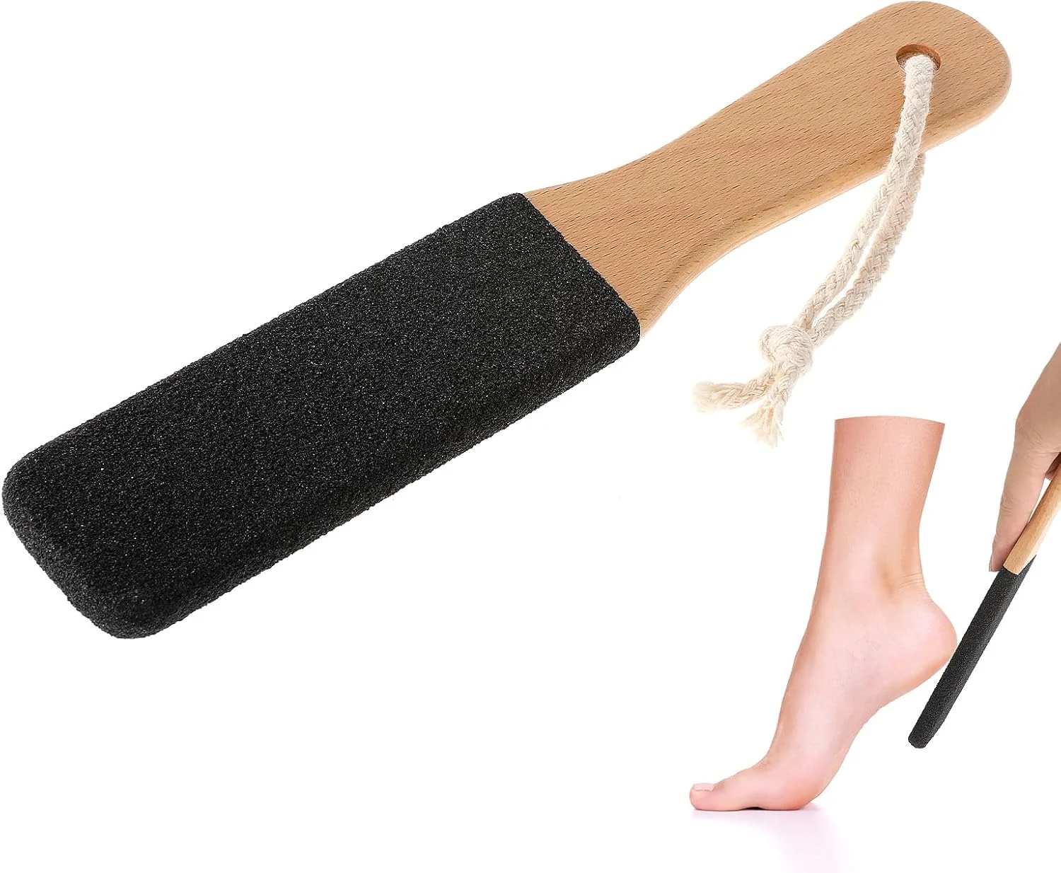 سوهان پا سنگ پا لایه بردار پدیکور با دسته چوبی، از بین برنده پوست های مرده و پینه های سخت، زبری و ترک خوردگی کف پا (مشکی) سوهان پا سنگ پا لایه بردار پدیکور با دسته چوبی، از بین برنده پوست های مرده و پینه های سخت، زبری و ترک خوردگی کف پا (مشکی)