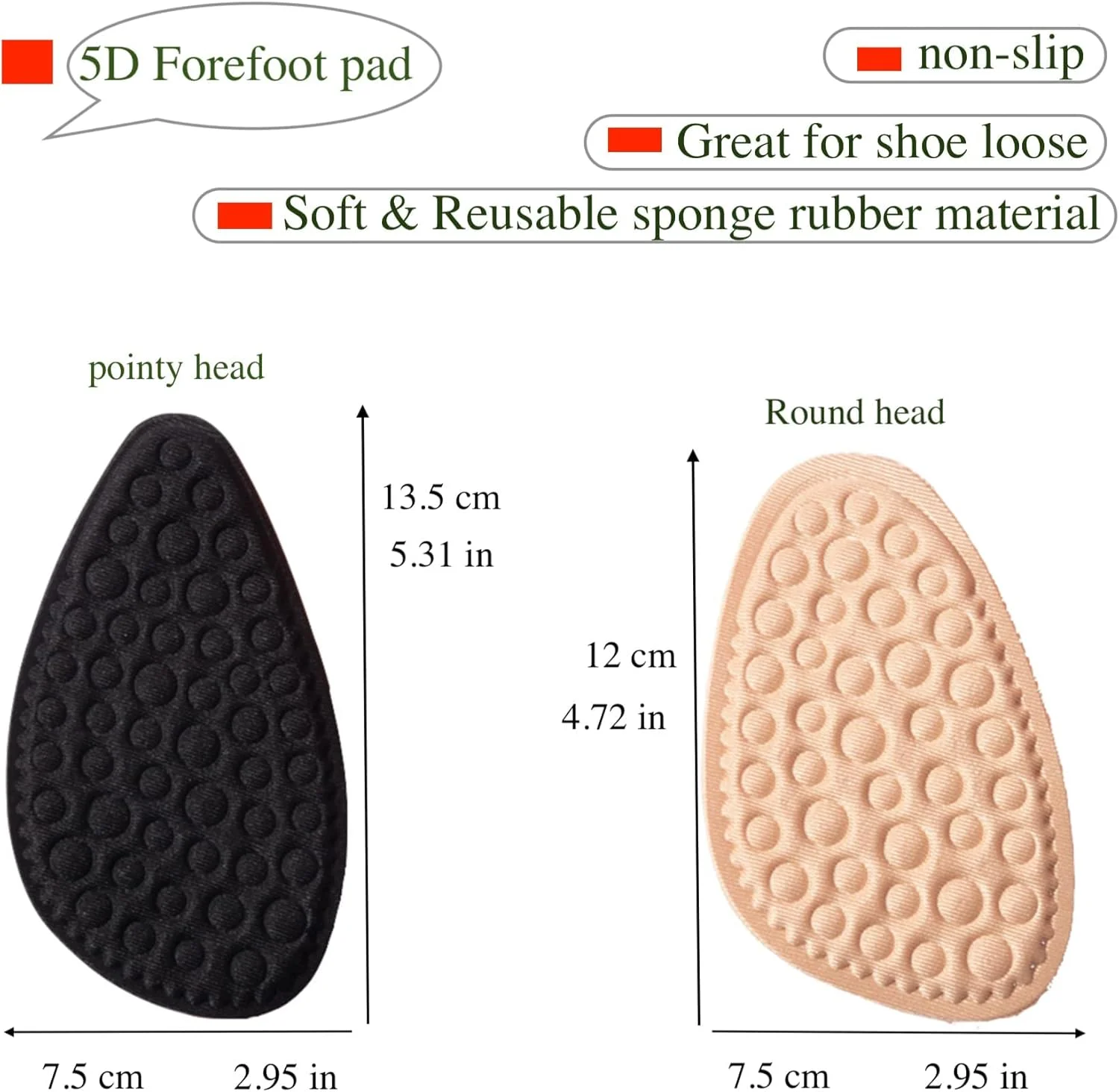 پدهای متاتارسال KASTWAVE برای زنان، پدهای ضد لغزش برای کفش های جلوباز، بالشتک های پنجه پا، پرکننده کفش، تسکین درد و راحتی در تمام طول روز، کاهش لغزش پا، 6 جفت بالشتک پنجه پا