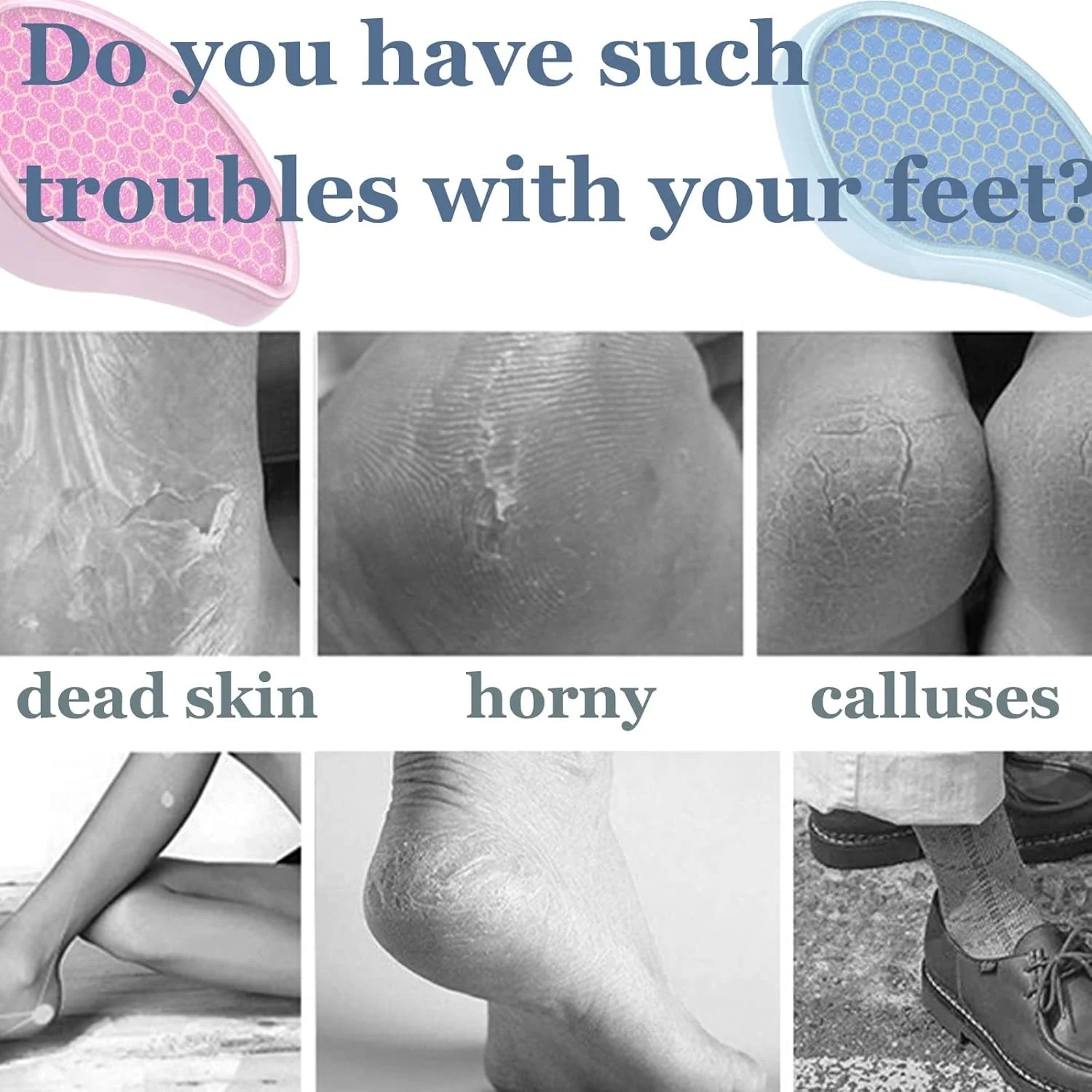 سوهان و اسکرابر موثر پینه پا KASTWAVE - قابل استفاده به صورت خشک و مرطوب برای مراقبت از پوست سخت و مرده، 2 عدد سنگ نانو شیشه ای موبر (صورتی و آبی)