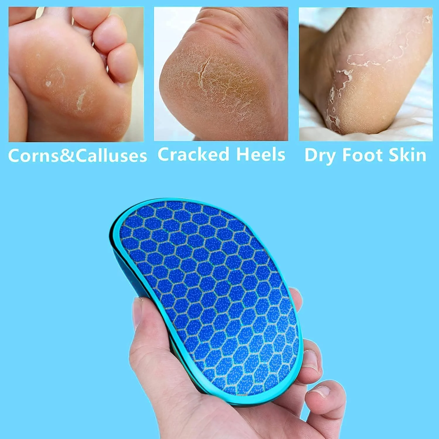 سوهان پدیکور شیشه ای KASTWAVE، سنگ پای کریستالی نانو برای استفاده در سفر، اسکرابر قابل حمل پا برای پاشنه ترک خورده (لانه زنبوری)