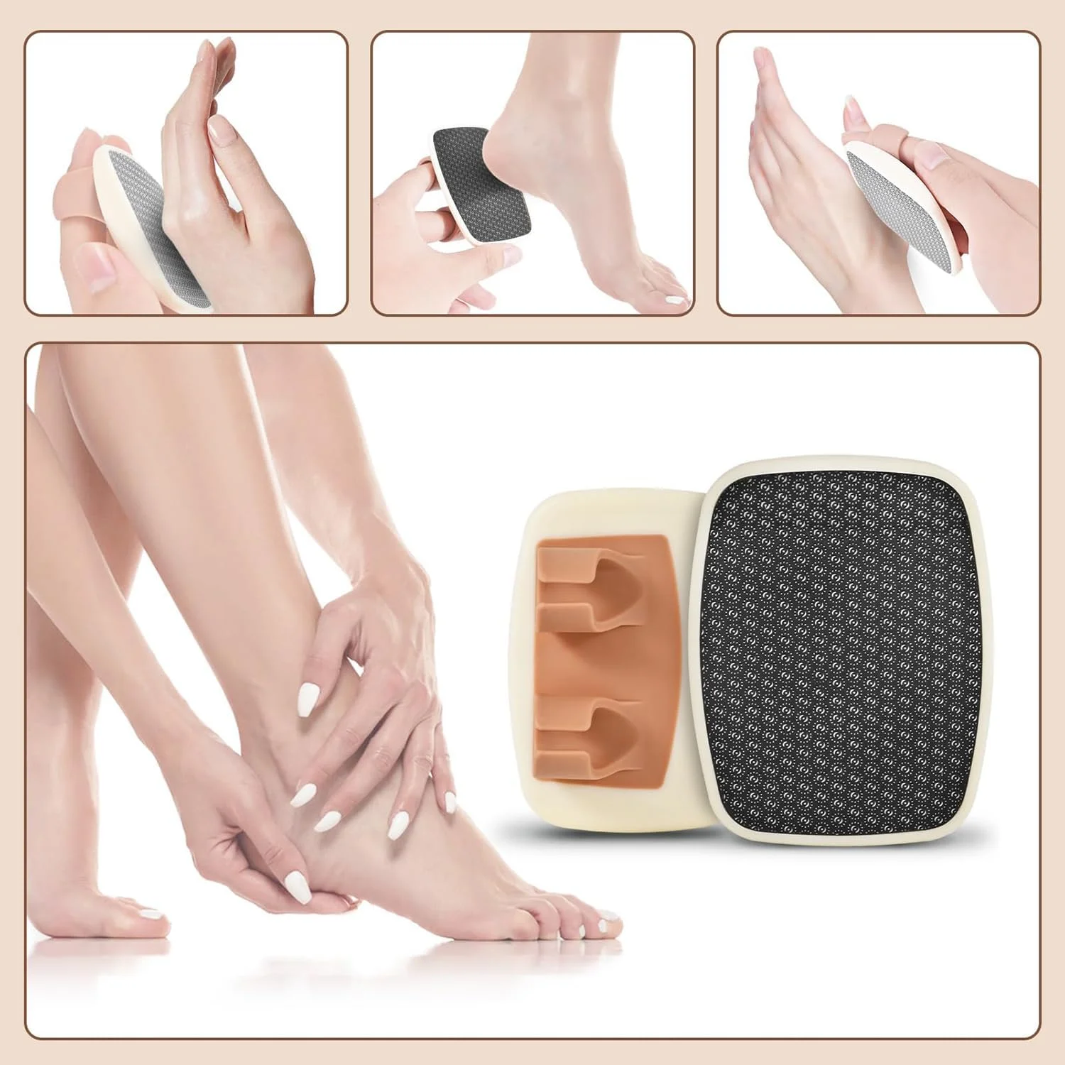 سوهان شیشه ای پا، از بین برنده پینه و پوست سخت، ابزار پدیکور برای داشتن پاهایی نرم، بادوام و تمیز کردن آسان، مراقبت از پا در منزل برای خانم ها و آقایان (رنگ کرم، 1 عدد)