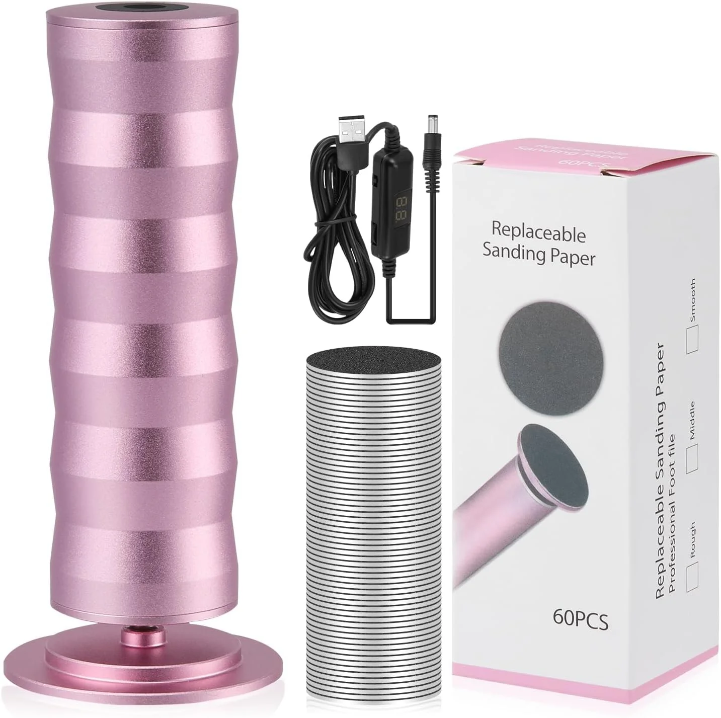 سوهان برقی حرفه ای پا، دستگاه پیشرفته از بین برنده پوست های سفت و خشک به همراه 60 عدد دیسک سمباده، ابزار پدیکور با سرعت قابل تنظیم برای حذف موثر پوست های مرده پاشنه پا، انگشتان پا و کف پا