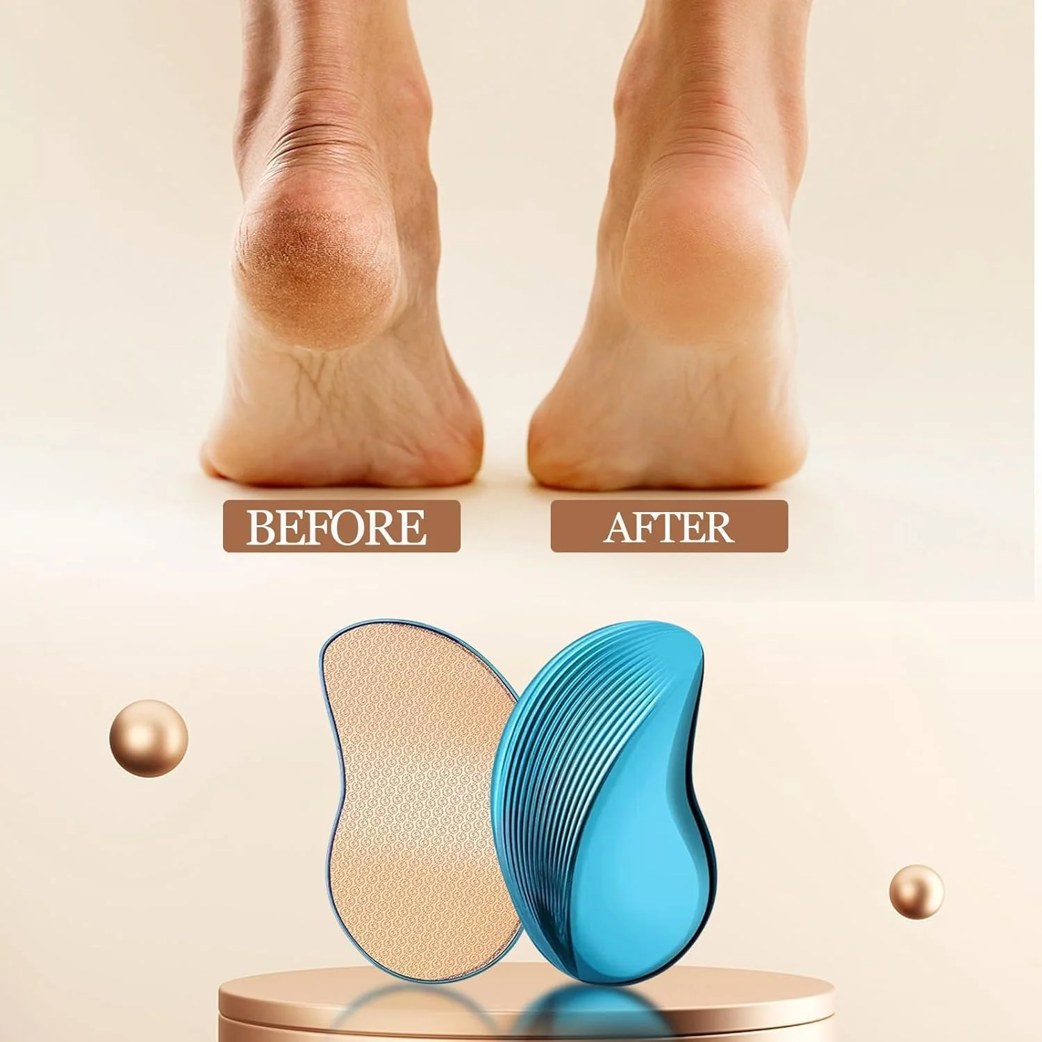 سوهان پدیکور شیشه ای KASTWAVE، لایه بردار پوست مرده پا، بافر پا برای پاشنه های ترک خورده، لایه بردار ملایم برای پاهای صاف، طراحی ارگونومیک (آبی)