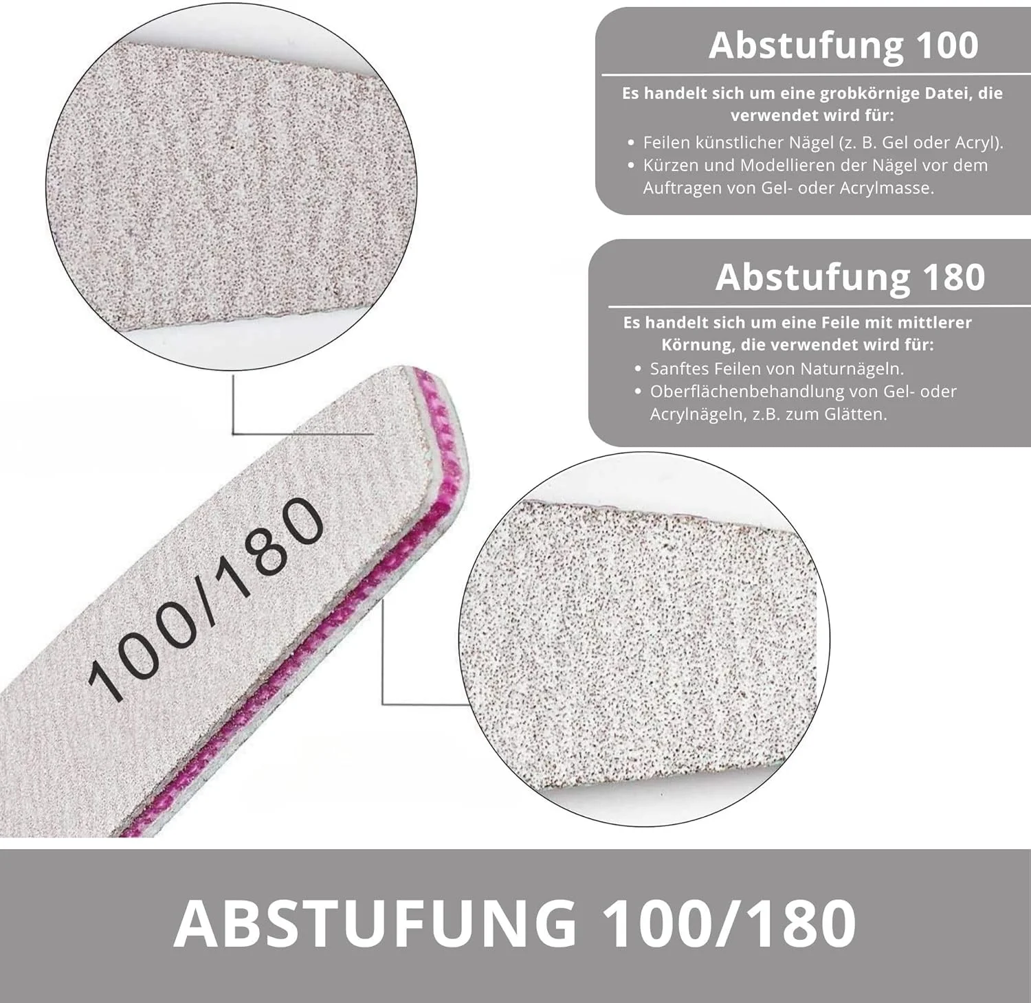 سوهان ناخن دو طرفه بسته 10 عددی - درجه زبری 100/180، سمباده ناخن | بادوام و چند منظوره برای ناخن های طبیعی و کاشت - ایده آل برای مانیکور و پدیکور | سفید