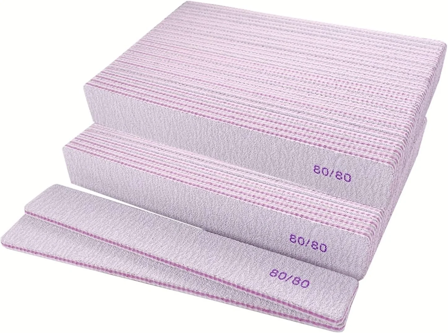 سوهان ناخن گریت 80/80 (بسته 50 عددی)، سوهان سمباده ای زبر برای ناخن های اکریلیک و ناخن های ژلی، سوهان ناخن دو طرفه گریت 80، بسته سوهان ناخن حرفه ای قابل شستشو و استفاده مجدد، مانیکور مربعی خاکستری