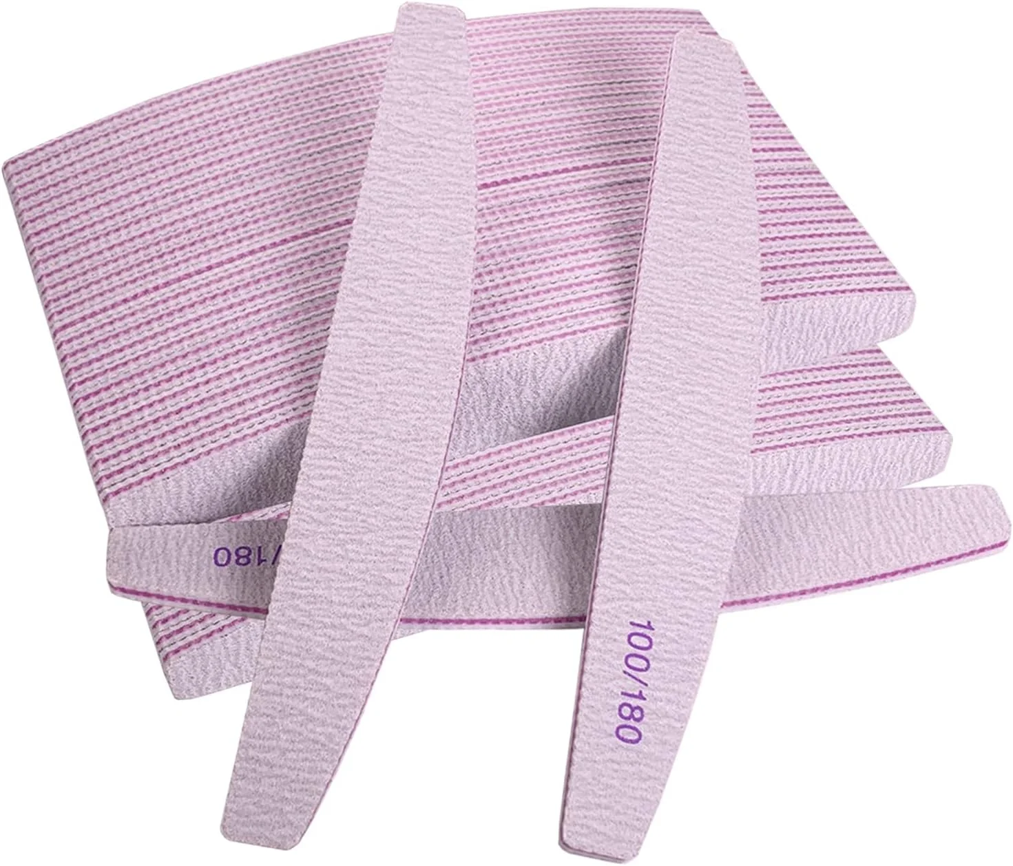 سوهان ناخن (50 عدد)، سوهان سمباده ای با درجه زبری 100/180 مناسب برای ناخن های اکریلیک و ناخن های طبیعی، بسته سوهان های حرفه ای برای ناخن های ژلی، دو طرفه، مانیکور، خاکستری خمیده