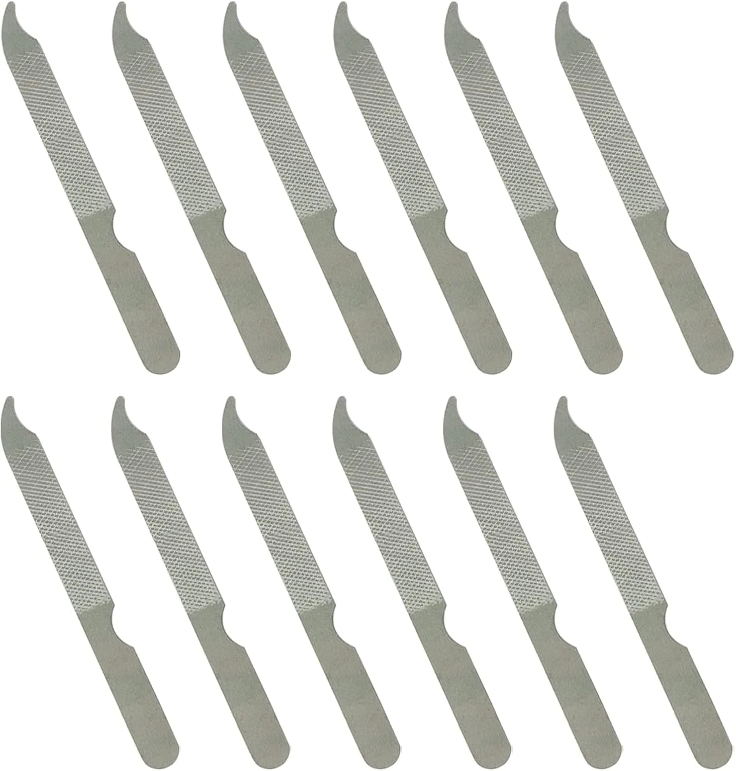 سوهان ناخن (بسته 12 عددی)، سوهان ناخن فلزی برای ناخن های طبیعی، سوهان ناخن بادوام و نازک استیل 4 اینچی، سوهان عمده با نوک تیز منحنی، ابزار مانیکور پدیکور دو طرفه