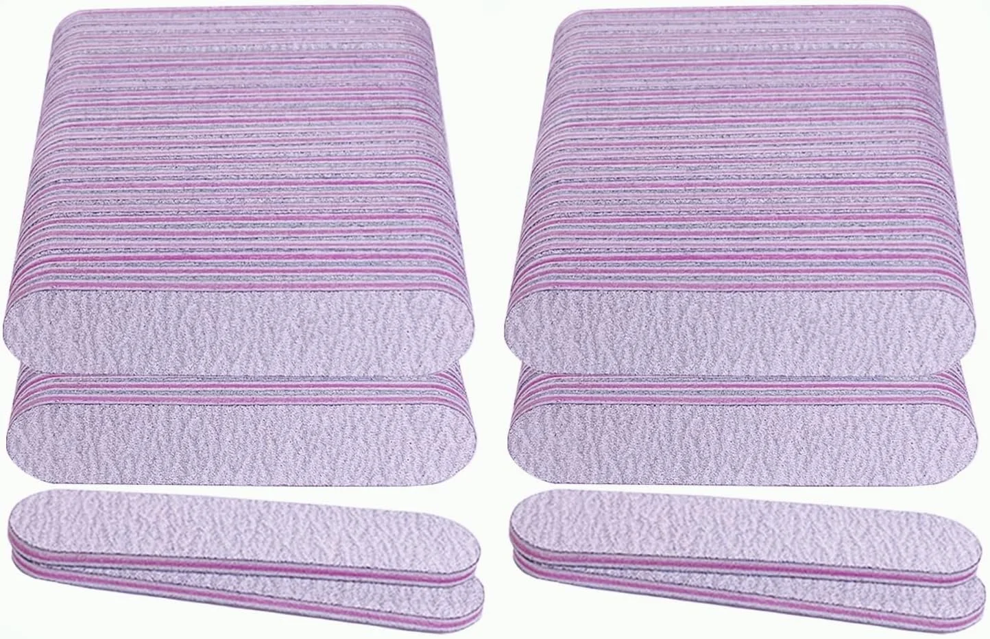 سوهان ناخن (بسته 100 عددی)، سوهان سمباده ای 9 سانتی متری برای ناخن های اکریلیک و طبیعی، درجه زبری 100/180، دو طرفه، عمده، مینی، حرفه ای، خاکستری