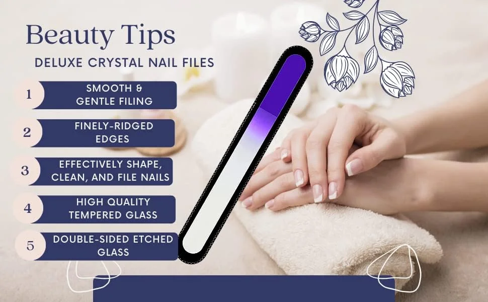 سوهان ناخن شیشه ای کریستالی ممتاز 2 میلی متری - سوهان ناخن شیشه ای برای ناخن های طبیعی و مصنوعی - سوهان شیشه ای مانیکور و پدیکور با دوام - سوهان ناخن کریستالی دو طرفه هدیه ای برای خانم ها