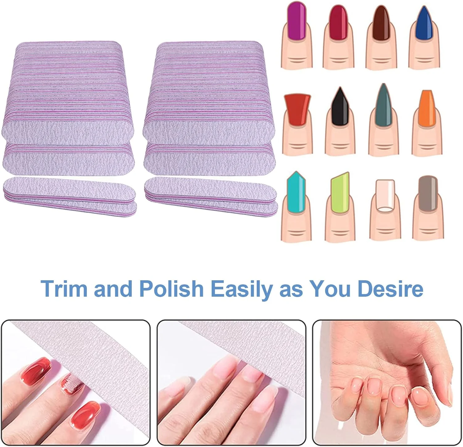 سوهان ناخن (بسته 100 عددی)، سوهان سمباده ای 9 سانتی متری برای ناخن های اکریلیک و طبیعی، درجه زبری 100/180، دو طرفه، عمده، مینی، حرفه ای، خاکستری